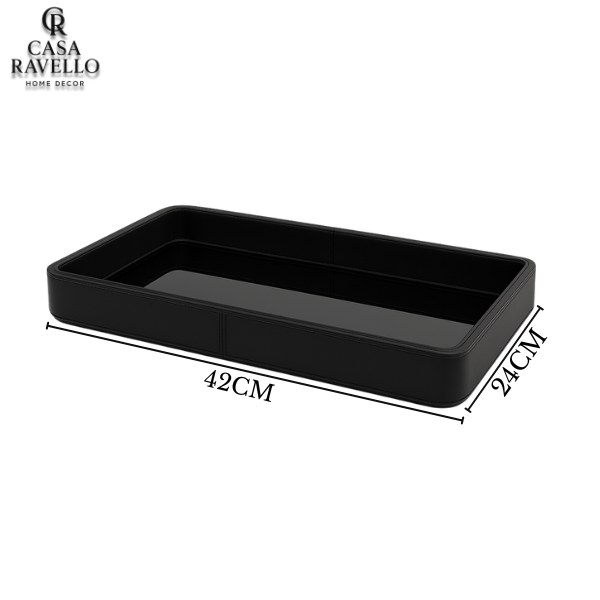 Bandeja em MDF com Revestimento em PU Preto e Vidro - Vassoio Notte