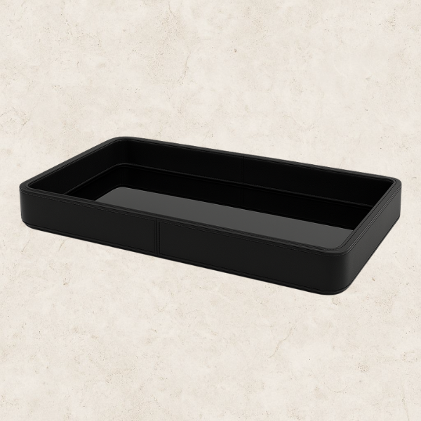Bandeja em MDF com Revestimento em PU Preto e Vidro - Vassoio Notte