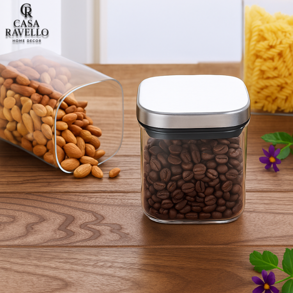 Kit 3 Recipientes Herméticos em Vidro e Inox - Linea Argento