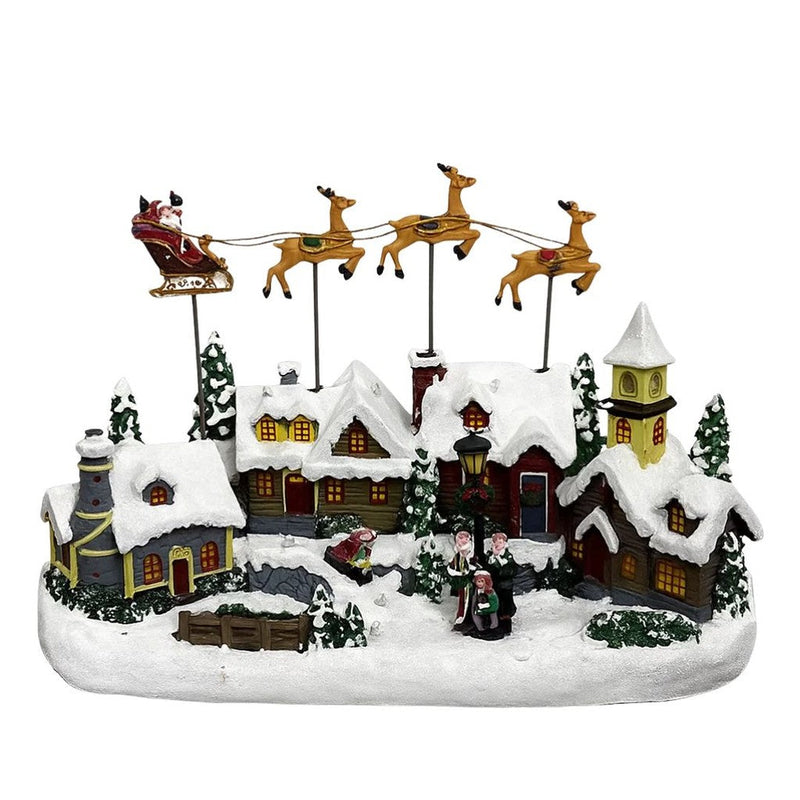 Vila de Natal Nevada C/ Led Musical em Resina 34X16X23CM