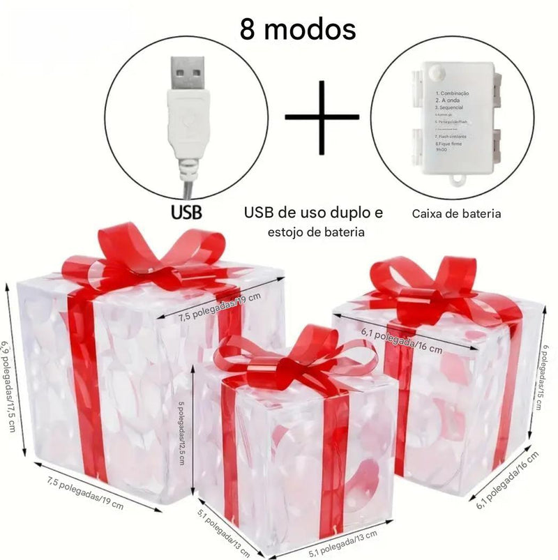 Kit Presentes 3D Luminescência de Natal